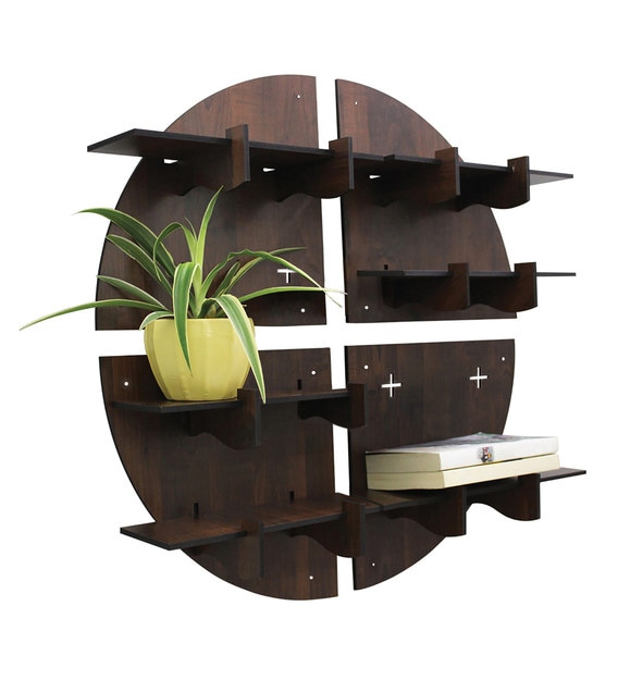 Buy Brown Engineered Wood Round Set of 4 Modular Wall Shelf by Random