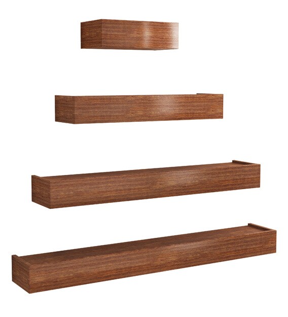 Buy Engineered Wood Floating Wall Shelves in Brown Colour by Home
