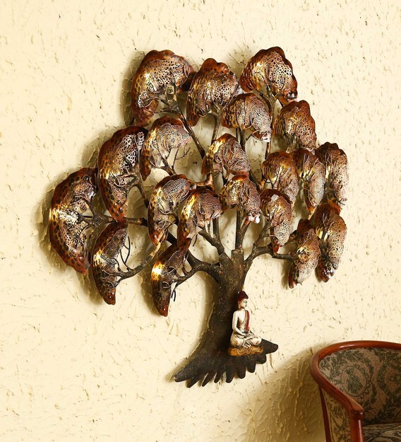 Buy Wrought Iron Hanging Tree In Brown With LED Wall Art By Malik