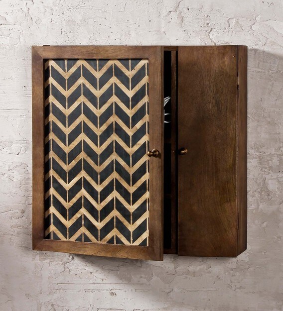 Buy Mango Wood Wall Shelf with Door in Teak finish by Fabuliv Online