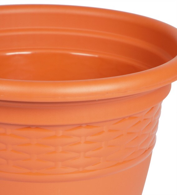 Buy Brown Plastic Heavy Duty Planter Pots with Bottom Tray Set of 4
