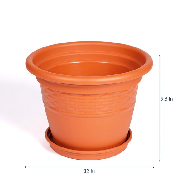 Buy Brown Plastic Heavy Duty Planter Pots with Bottom Tray - Set of 4 ...