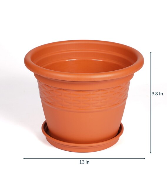 Buy Brown Plastic Heavy Duty Planter Pots with Bottom Tray Set of 6
