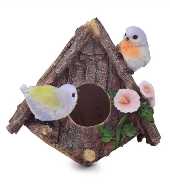 Buy Brown Resin Bird House with 2 Birds by Wonderland Online Bird