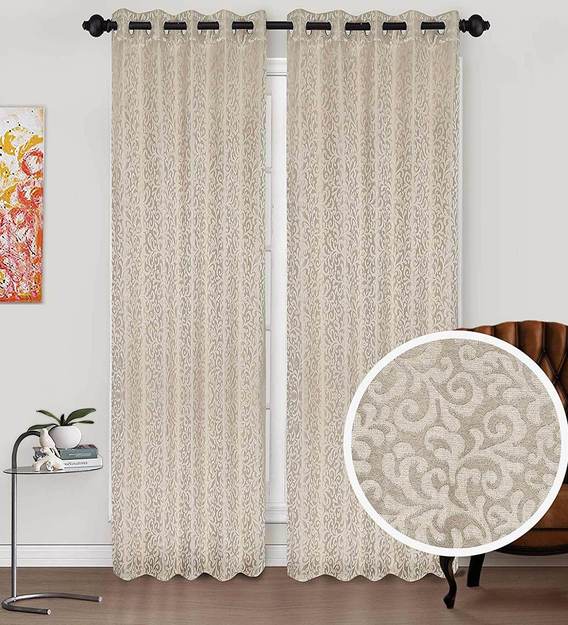 Buy Brown Semi sheer Polyester 9 feet Eyelet Curtain by Urban Hues