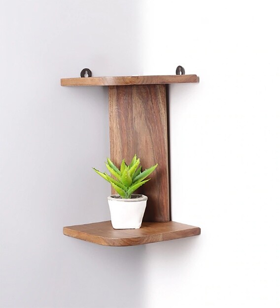 Buy Solid Wood Corner Wall Shelf In Brown Colour By Craft Tree