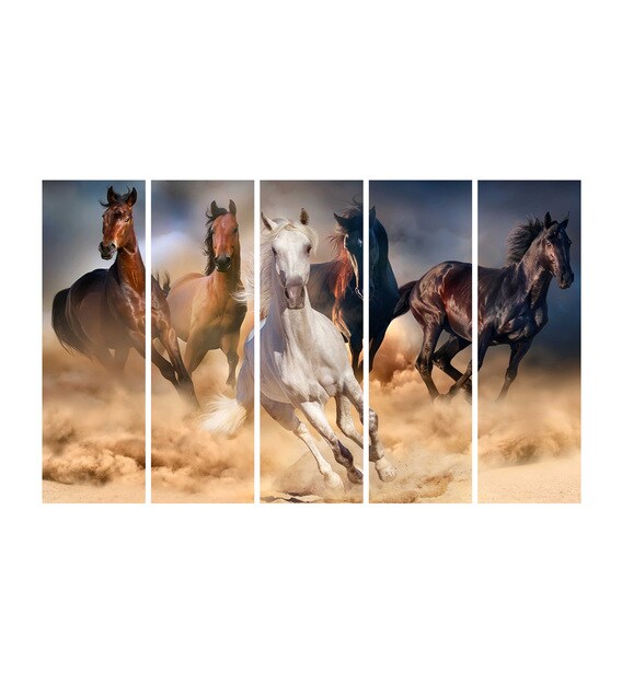 Buy Brown Wood Multiple Frames Beautiful Running Horses Vastu Art ...