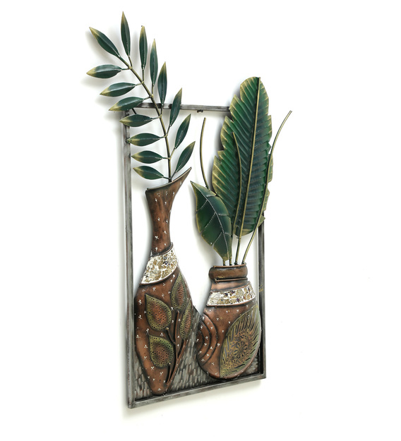 Buy Brown Metal Vases Frame Wall Art by Decocraft Online - Floral Metal