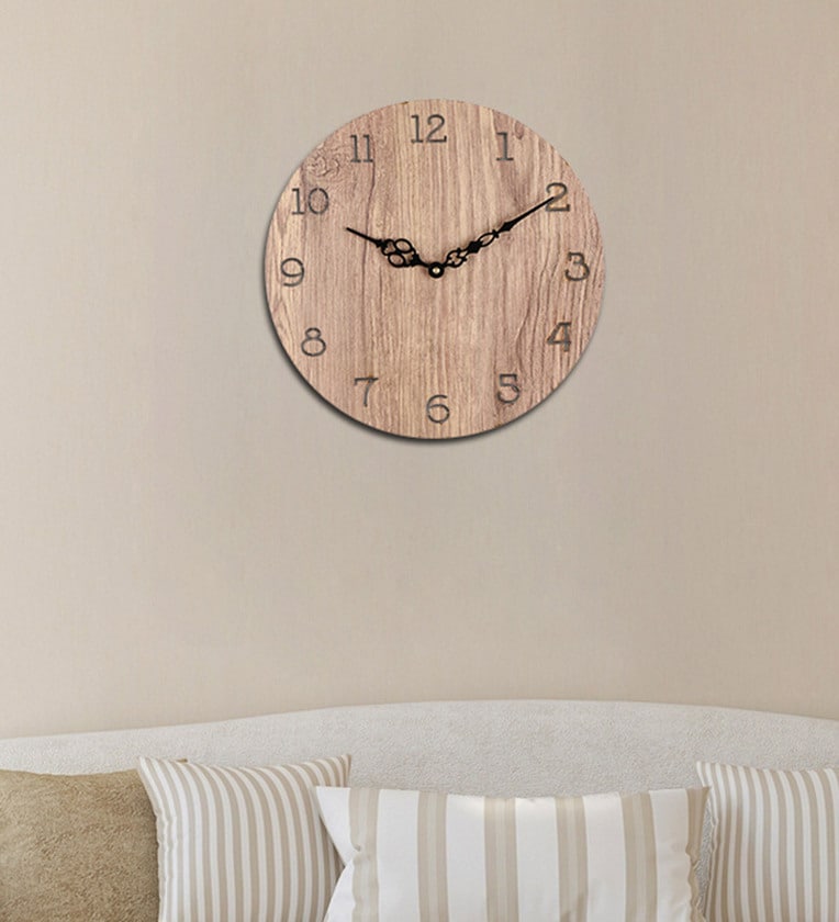 Brown Engineered Wood Analog Wall Clock, 