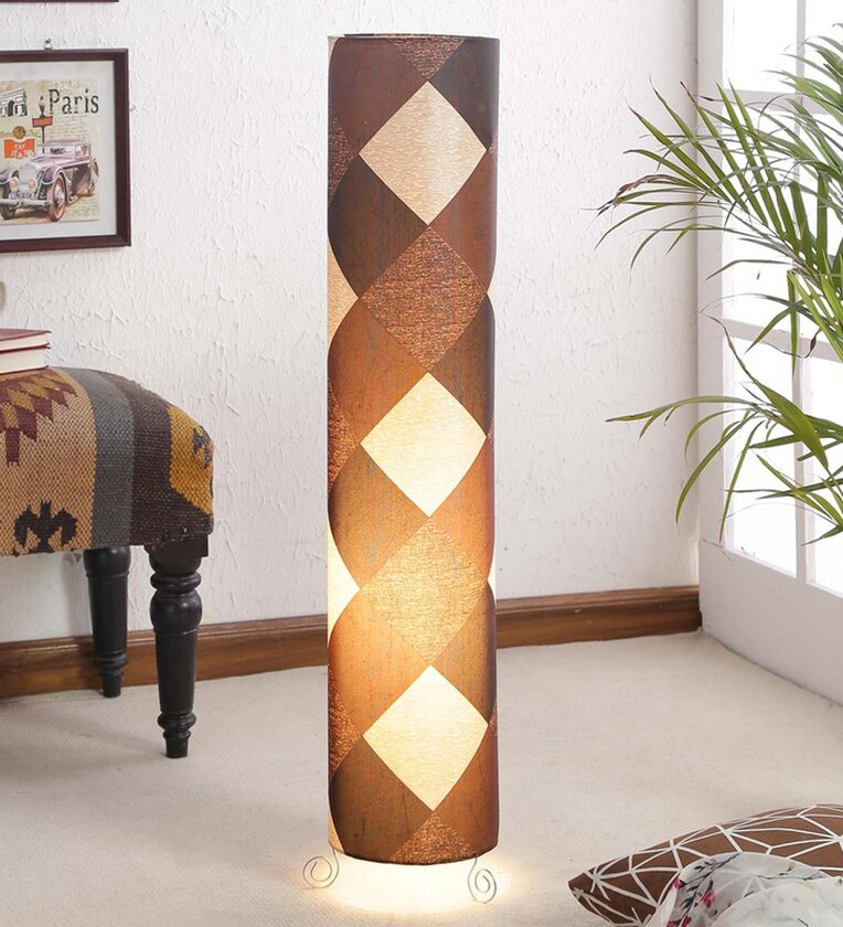 Buy Brown Fabric Shade Floor Lamp with White Base by Lamp House Online