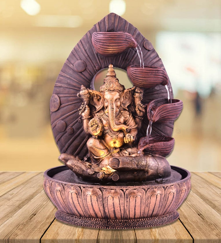 Buy Brown Polystone Great Lord Ganesha 4 Steps Water Fountain By The