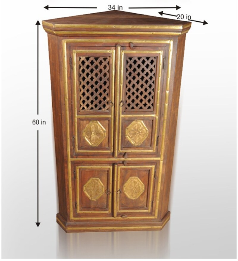 Rajputana Brass Fitted Corner Almirah In Mango Wood by Mudramark Online ...