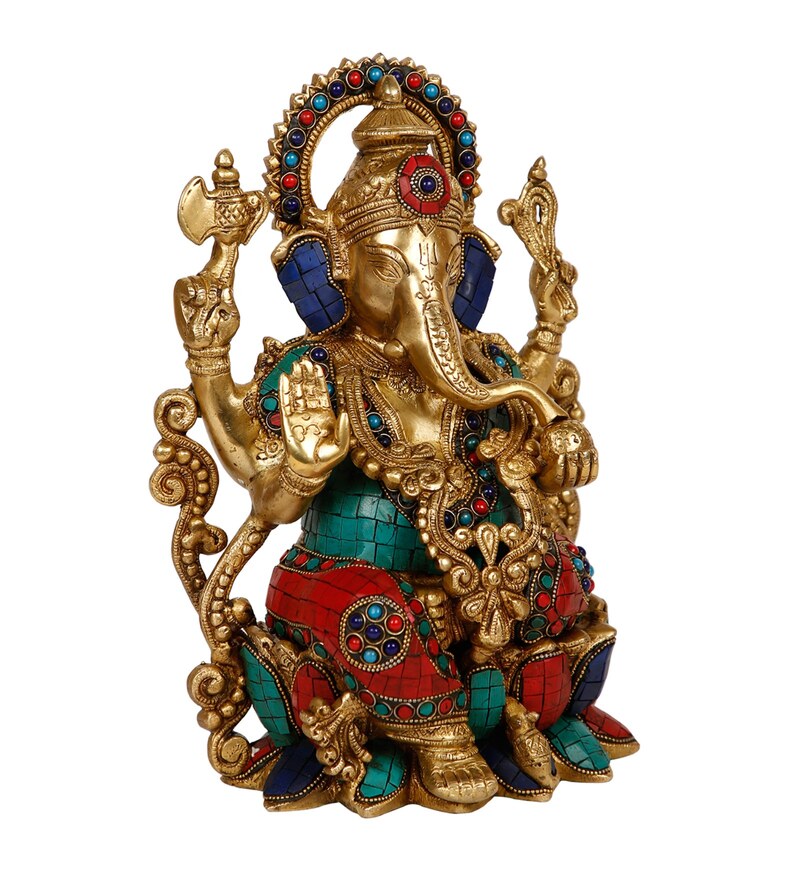 Buy Brass 12.5 Inch Brass Ganesha Idol By Craftvatika Online - Ganesha 