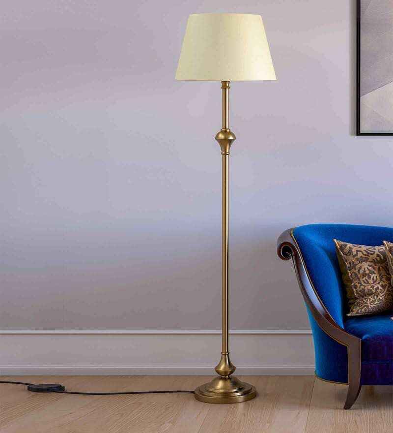 Buy Cream Cotton Shade Club Floor Lamp With Aluminium Base By KP Lamps