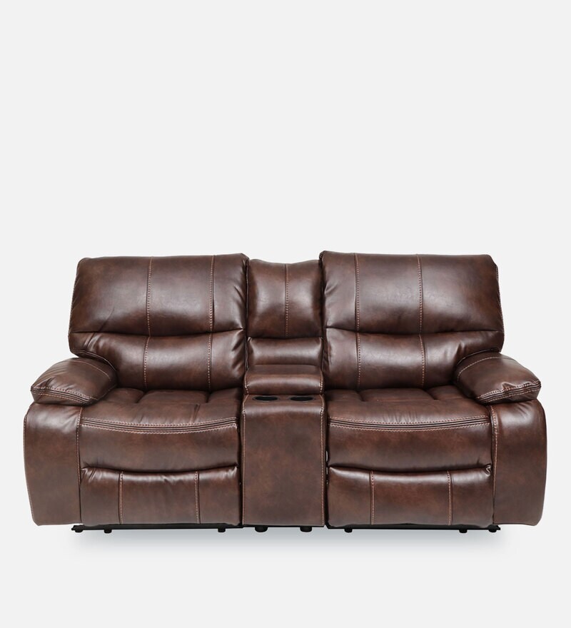 Buy Braxton Recliner 2 Seater With Console in Tan Brown Colour by Evok