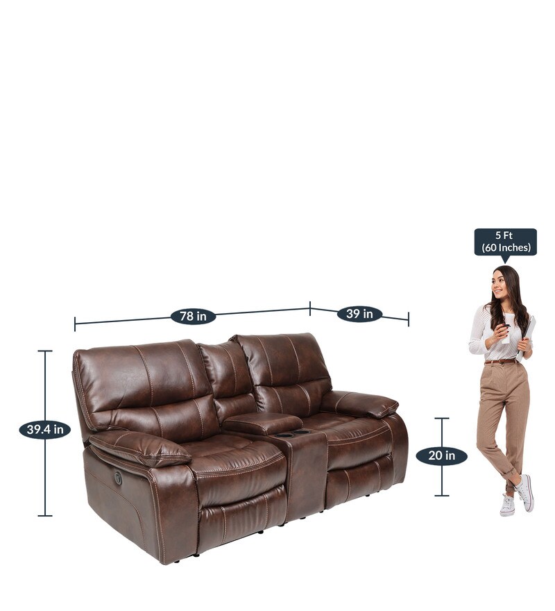 Buy Braxton Recliner 2 Seater With Console in Tan Brown Colour by Evok