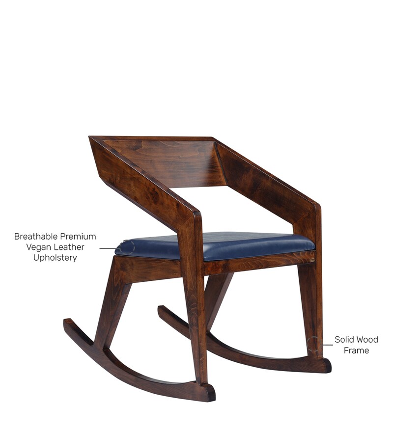 Buy Brenton Solid Wood Rocking Chair in Brown & Dark Blue Colour Online