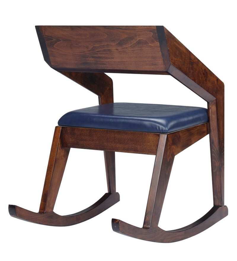 Buy Brenton Solid Wood Rocking Chair in Brown & Dark Blue Colour Online