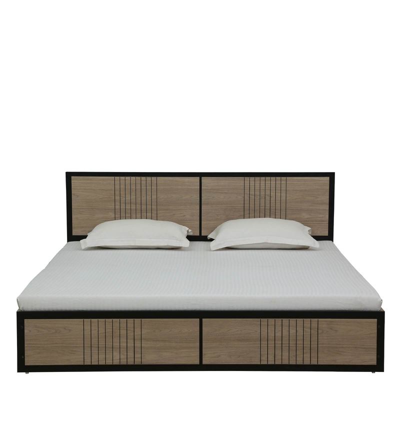 Buy Brighton Queen Size Bed with Storage in Teak Finish by Auspicious Home Online Modern Queen