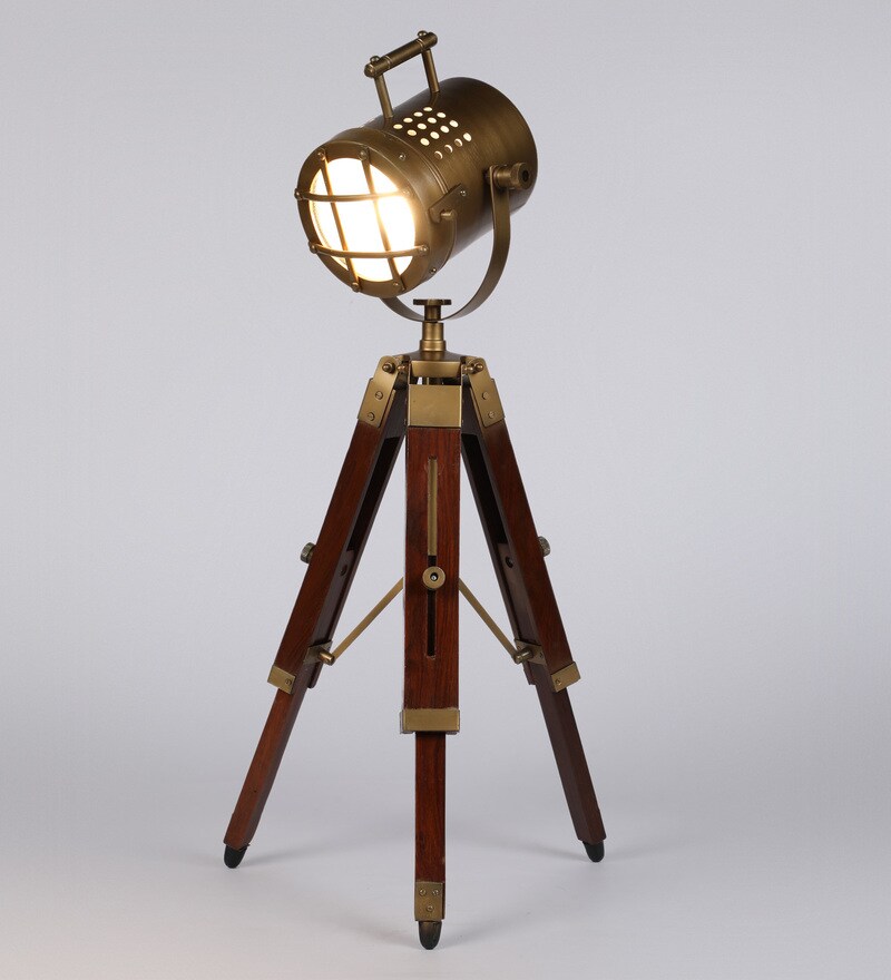Buy Bronze Metal Shade Tripod Table Lamp with Brown Base by Pristine