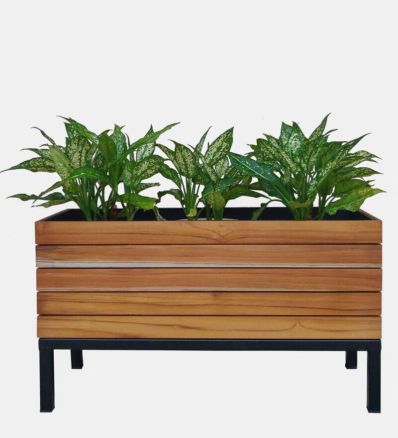 Buy Brown & Black Wood & Metal Rectangular Planter Stand by AnCave ...