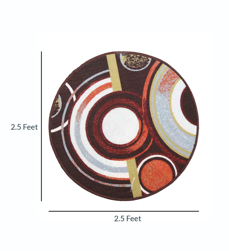 Buy Brown Nylon Geometrical 3 x 3 Feet Machine Made Carpet by Status