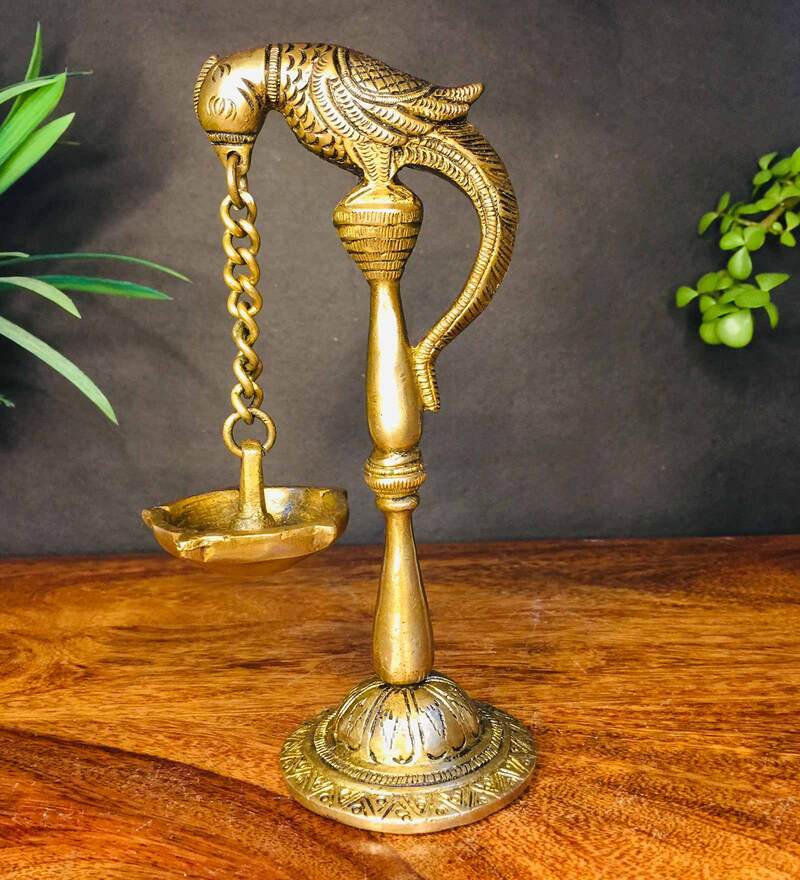 brass parrot diya