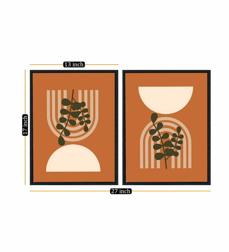 Buy Brown Color Abstract Theme Framed Canvas Art Print Painting Set Of