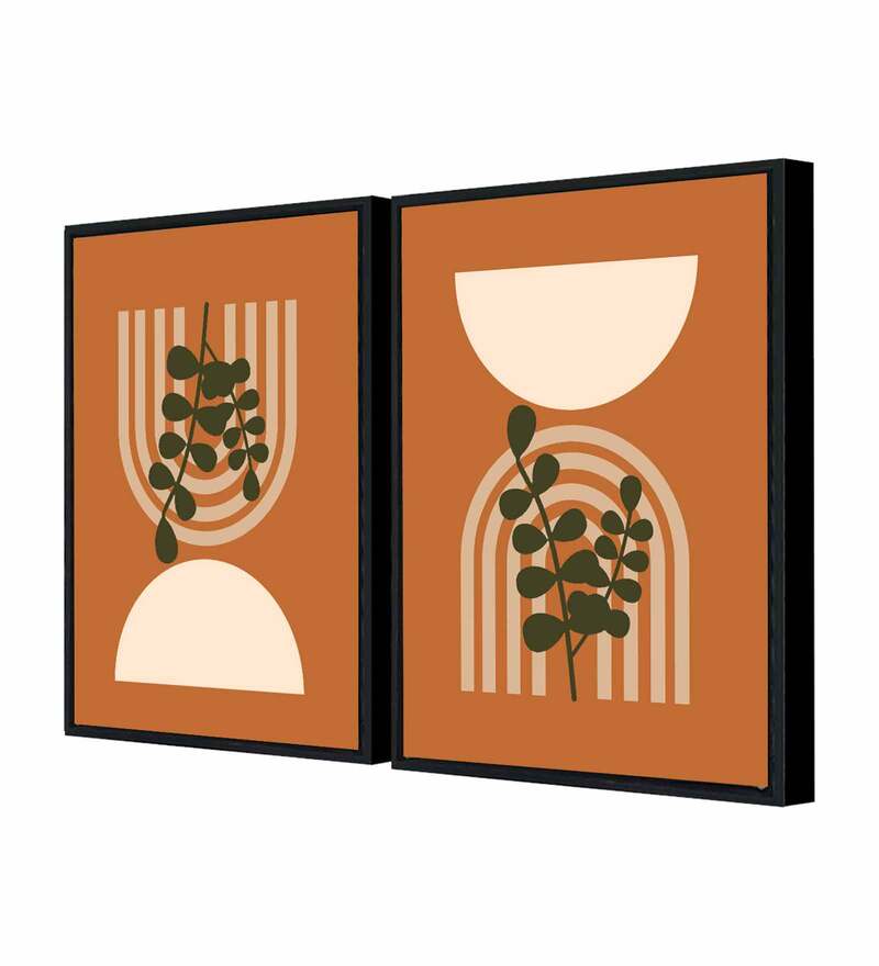 Buy Brown Color Abstract Theme Framed Canvas Art Print Painting Set Of 2 By Art Street Online