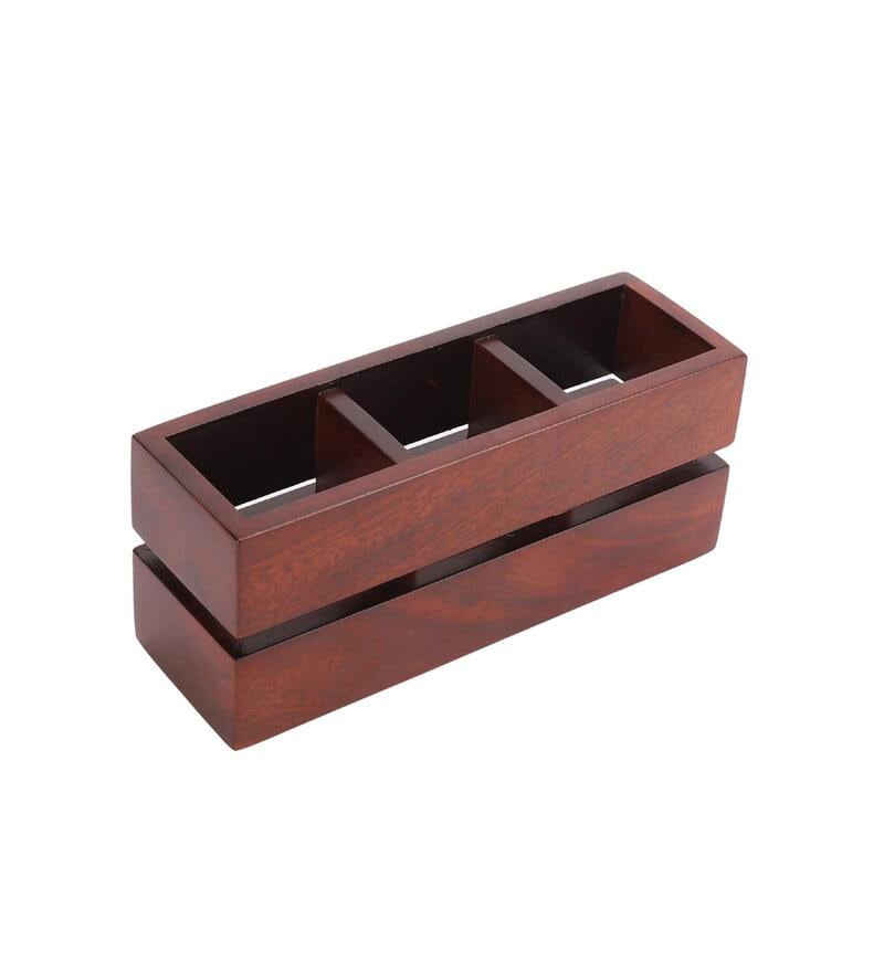 Buy Brown Colour Sheesham Wood Cutlery Holder By Vareesha Online 