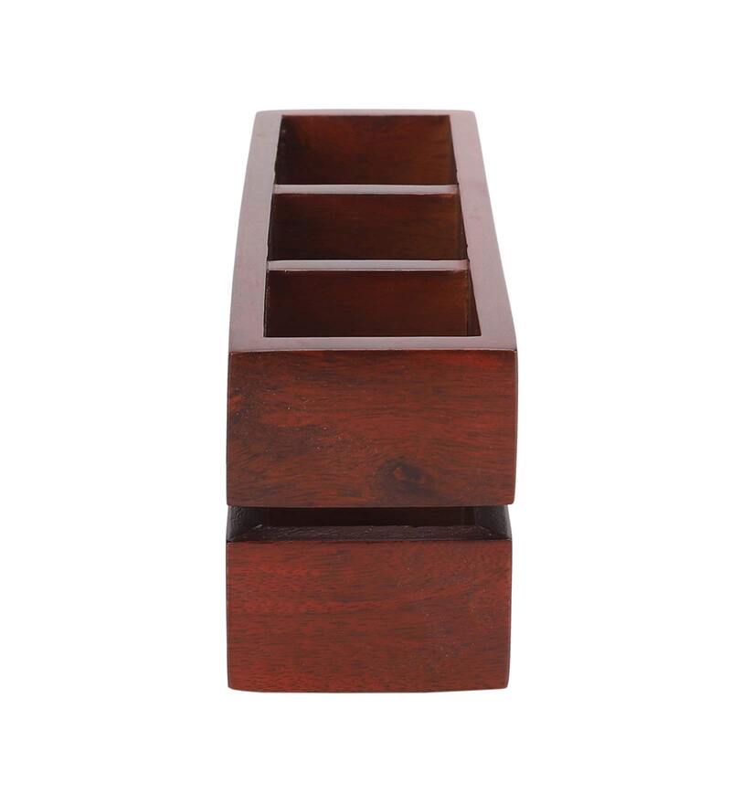 Buy Brown Colour Sheesham Wood Cutlery Holder by Vareesha Online Cutlery Holders Cutlery