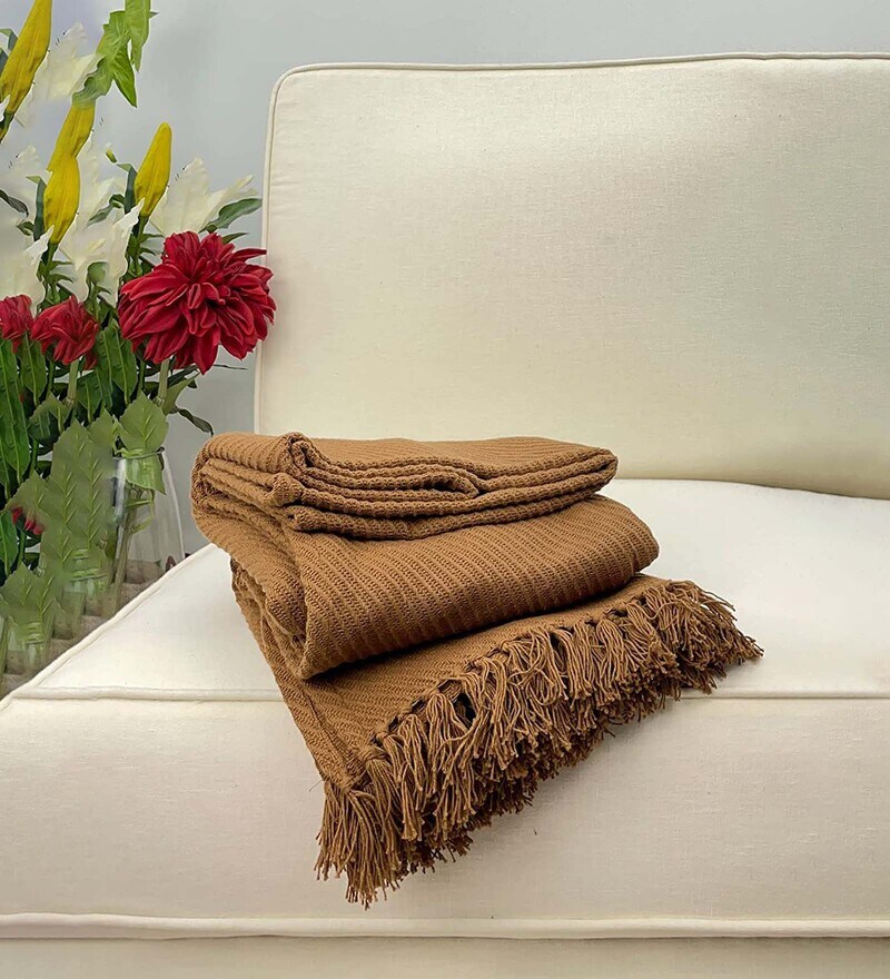 Buy Brown Cotton 40 x 33 Inches Throw By Avocado Linen Online - Sofa ...