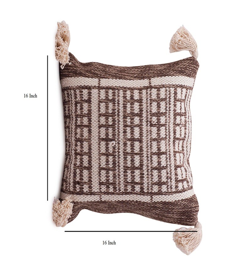 Buy Brown Cotton Abstract 16x16 inches Cushion Cover by Kravika Online