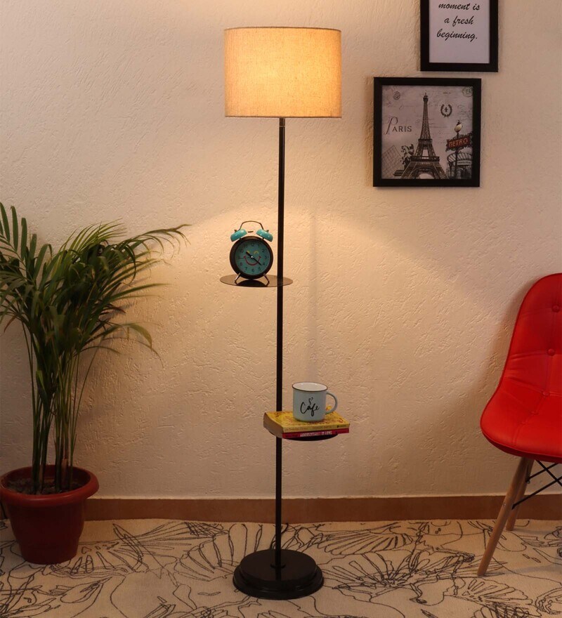 brown and black floor lamp