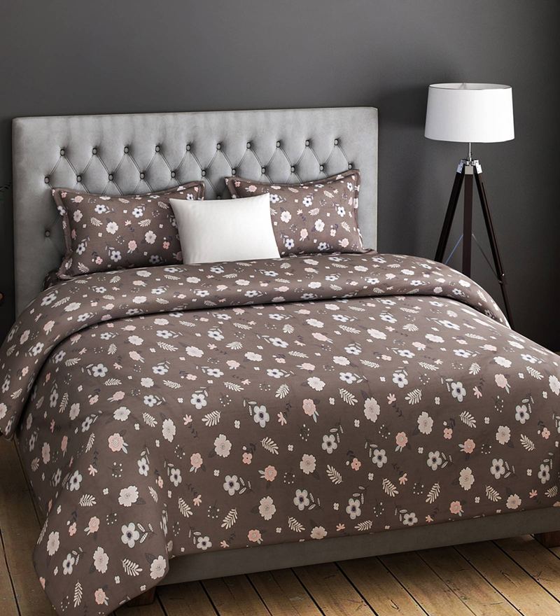 Buy Brown Floral 200 TC Cotton 1 Double Bedsheet with 2 Pillow Covers by Rago Online Floral