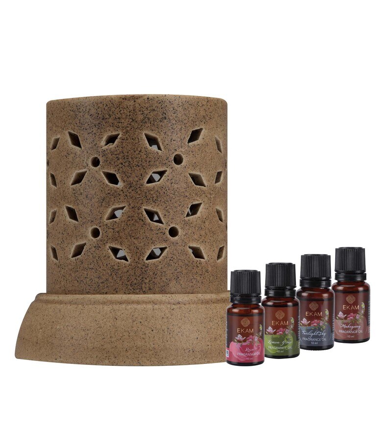 Buy Brown Electric Oil Warmer with 4 Assorted Fragrance Oils by EKAM