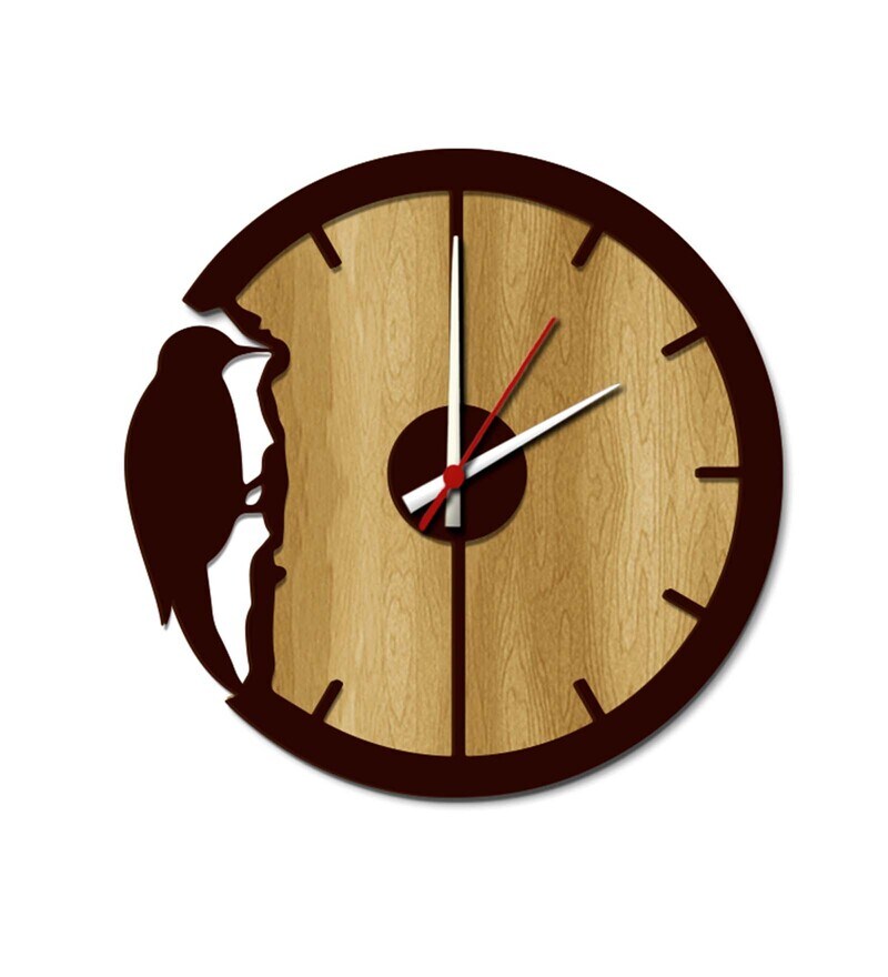 Buy Brown Engineered Wood Analog Wall Clock By WallMantra Online