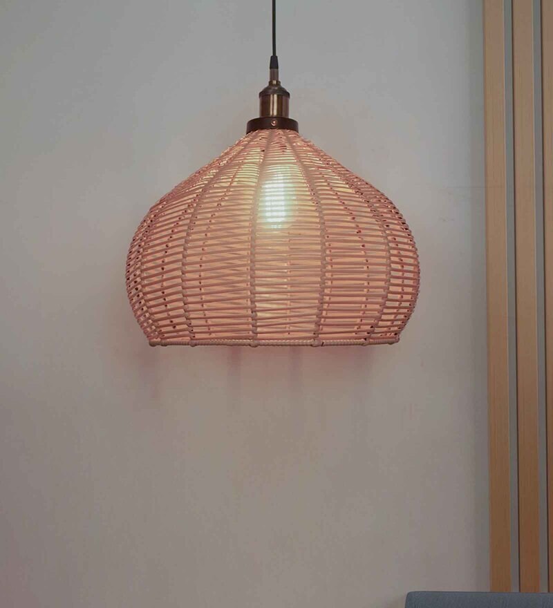 Buy Brown Handwoven Wicker Faux Cane 16 Inches Dome Hanging Pendant