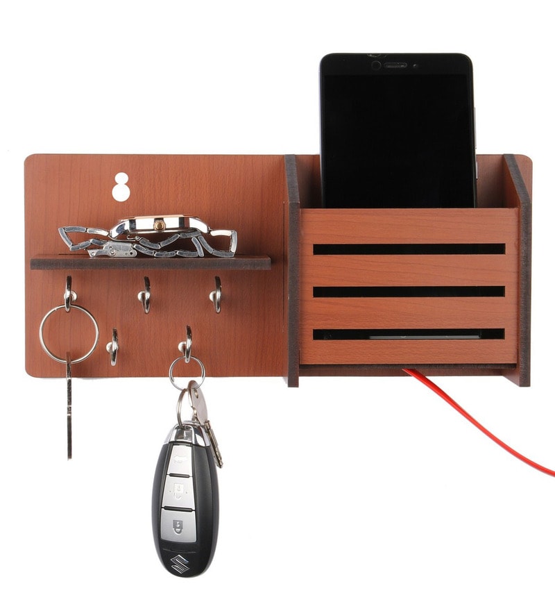 Buy Brown MDF SideShelf Pocket Key Holder by Sehaz Artworks Online