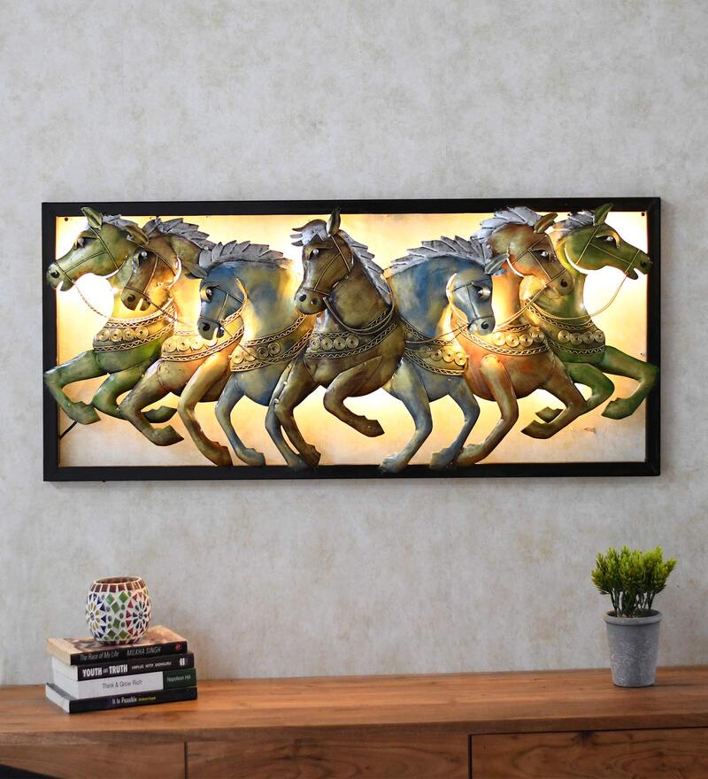 Buy Brown Metal Big Wall Hanging Horse Showpiece With Led by Craft Tree ...