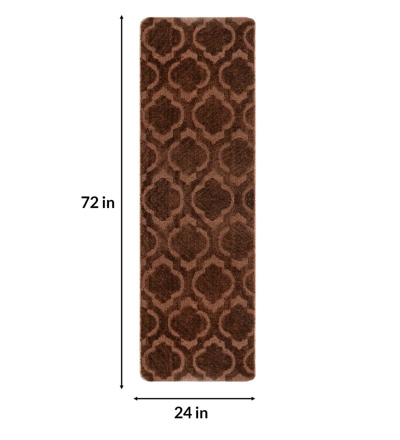 Buy Brown Abstract Microfibre Hand Woven 72x24 Inches Bed Side Runners
