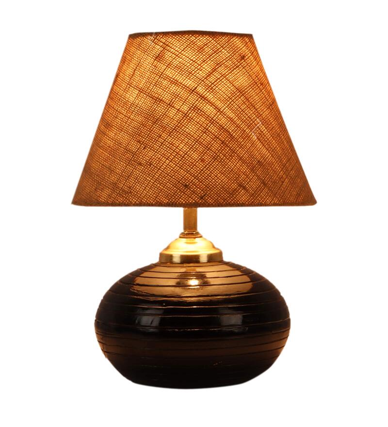Buy Brown Natural Fiber Shade Table Lamp With Black Terracotta Base by