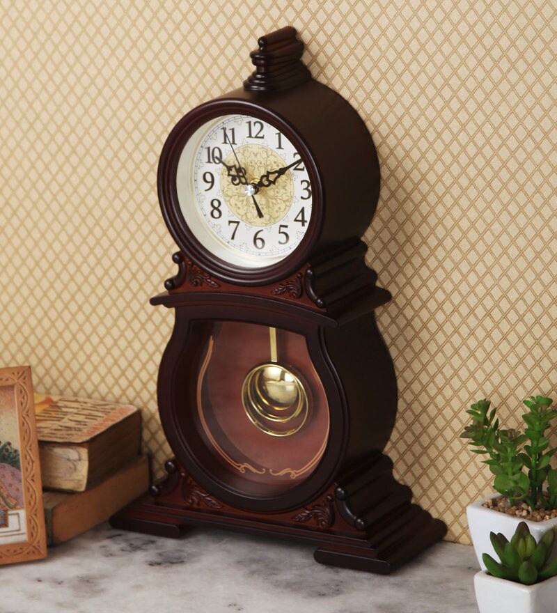 Buy Brown Plastic Analog Table Clock by Zahab Online Pendulum Clocks