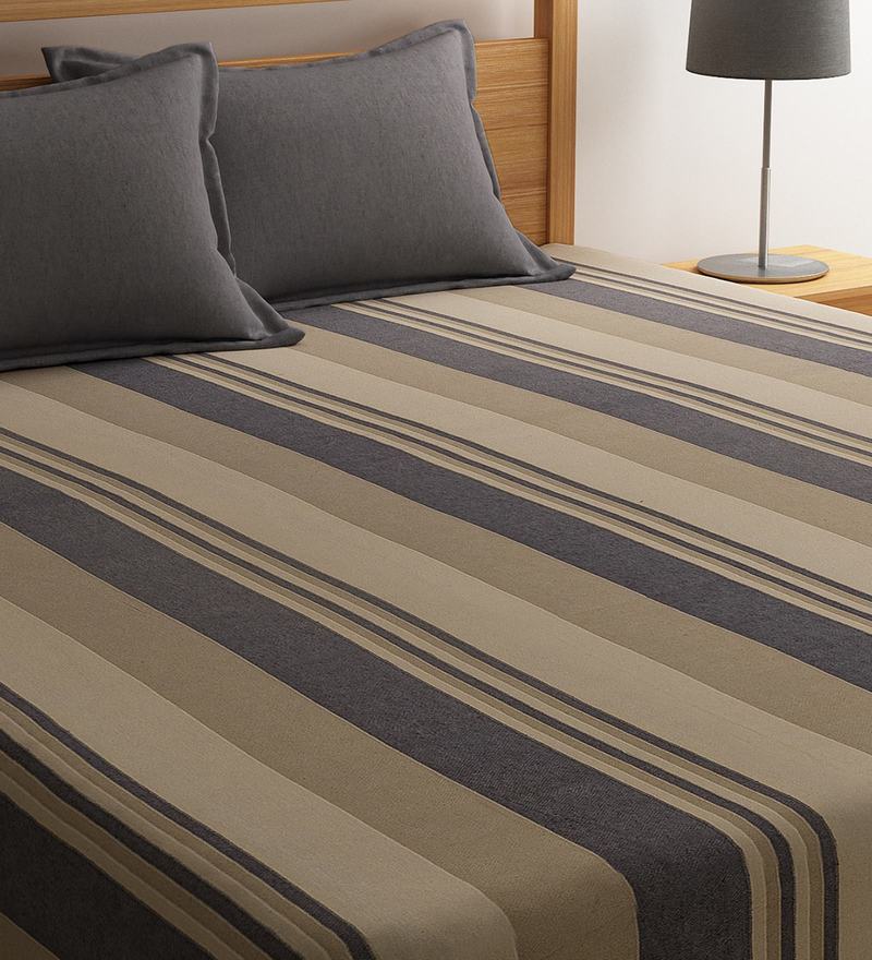 Buy Grey Geometric 500 TC Poly Cotton Double Bed Cover with 2 Pillow