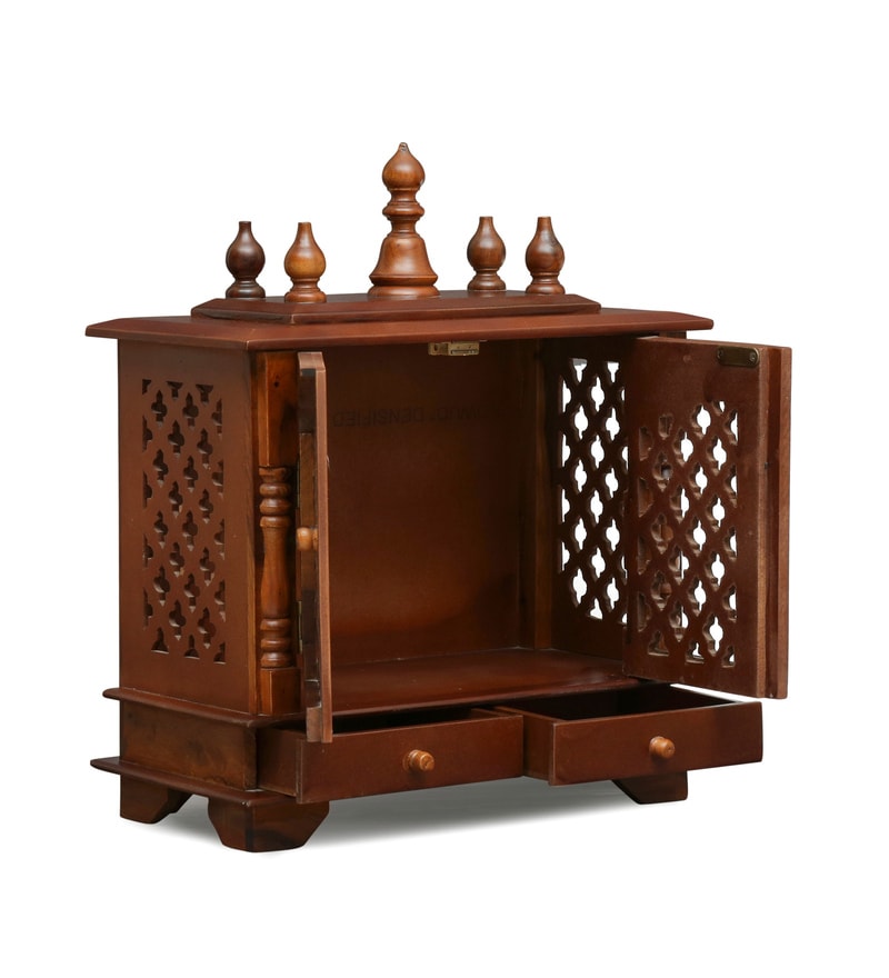 Buy Brown Sheesham Wood & MDF Pooja Mandir With Door By D Dass Online