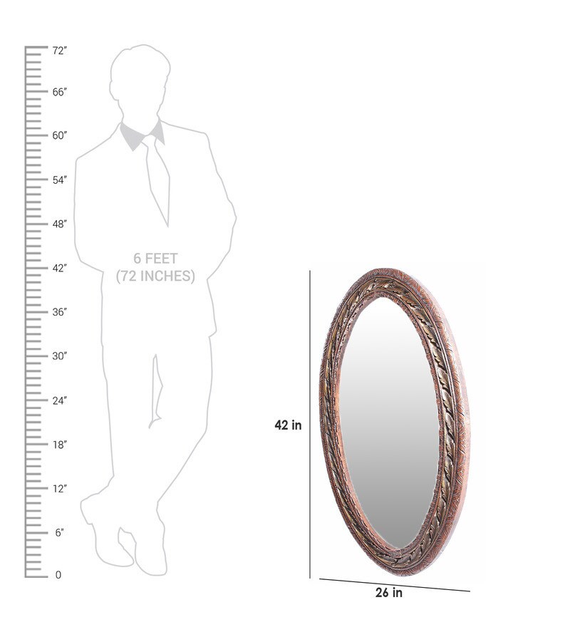 Buy Solid Wood Oval Wall Mirror in Brown colour by Art of Jodhpur Online Decorative Mirrors