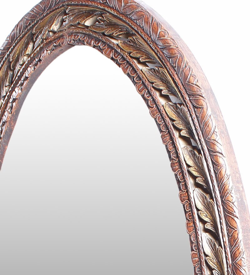 Buy Solid Wood Oval Wall Mirror in Brown colour by Art of Jodhpur Online Decorative Mirrors