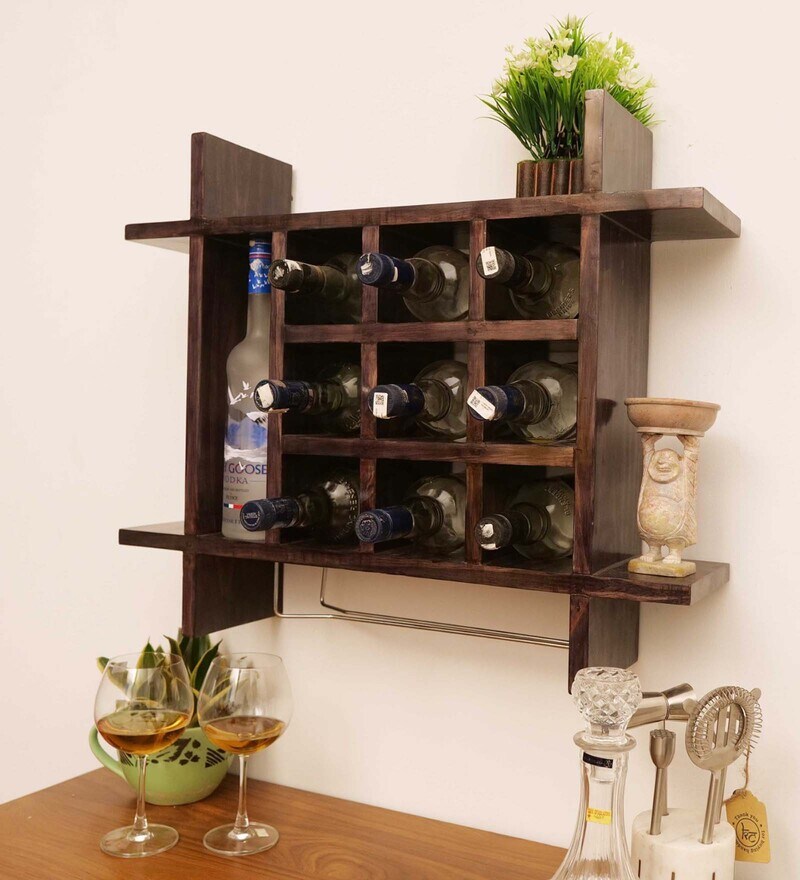 Buy Brown Teak Wood Wall Mounted Mini Bar By Katkaria Creations Online