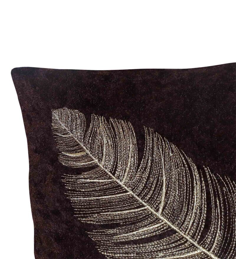 Buy Brown Velvet Nature 16x16 inches Cushion Cover (Set of 2) by