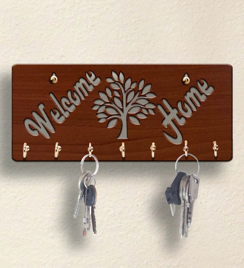 Buy Brown Home Wooden 7 Hooks Key Holder by Sehaz Artworks